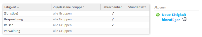 Neue Tätigkeit hinzufügen