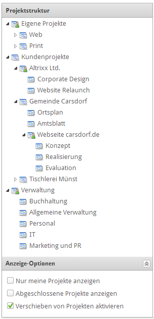Beispiel für die Struktur von Projekten in der Zeiterfassung