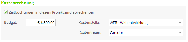 Einstellungen zur Kostenrechnung im Projekt