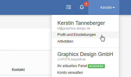 easybill Menü